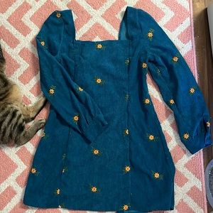 Blue corduroy sunflower dress